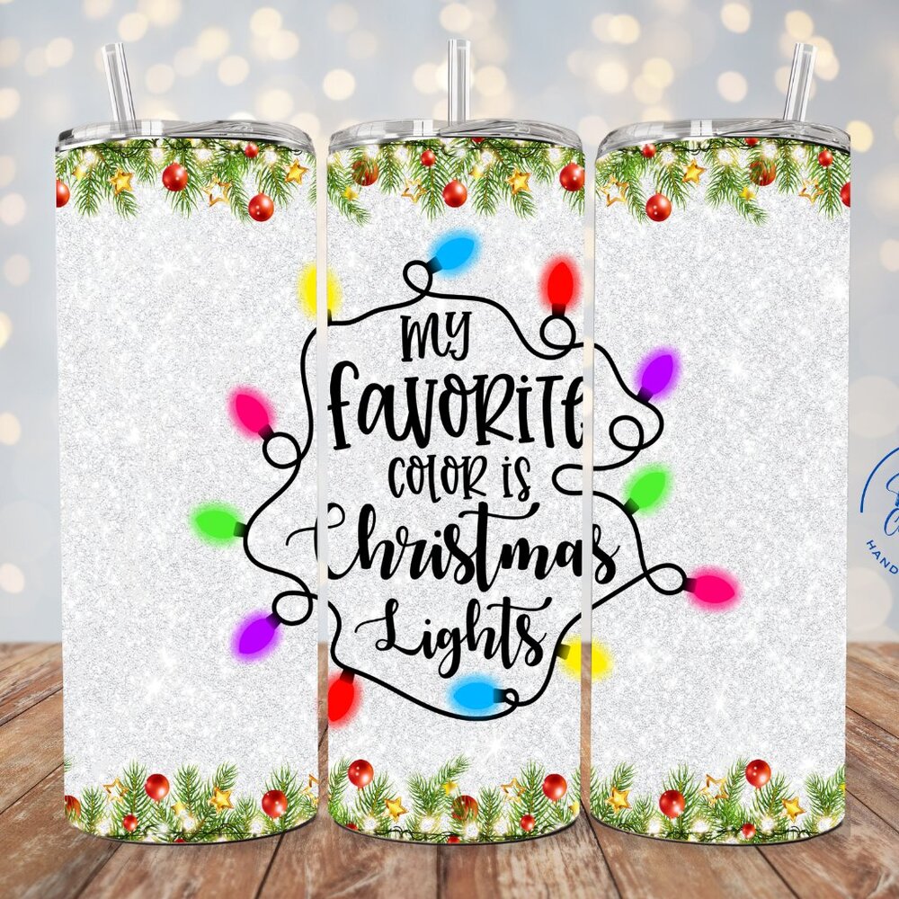 Christmas Lights Tumbler, Holiday 20oz Tumbler, Festive Tumbler